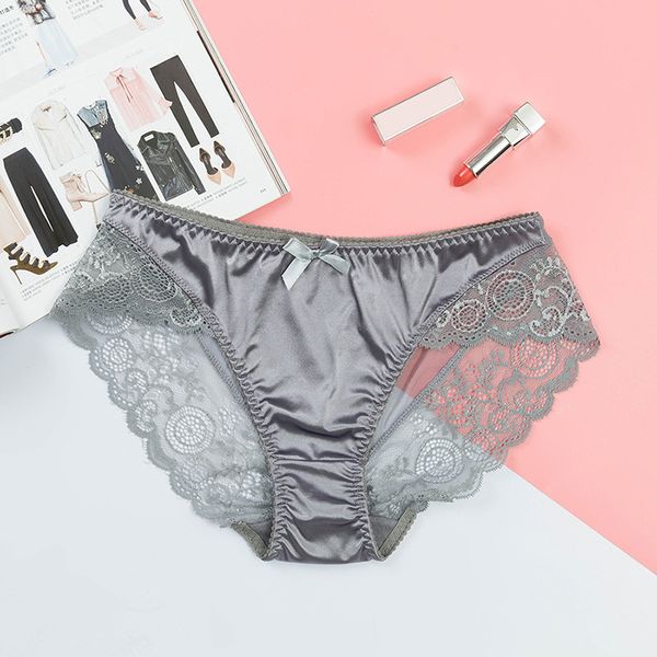 

Women Lace Sexy Panties Satin Luxury Seamless Solid Underwear Low Waist Briefs Female Plus Size Breathable Ladies Underpants, Black