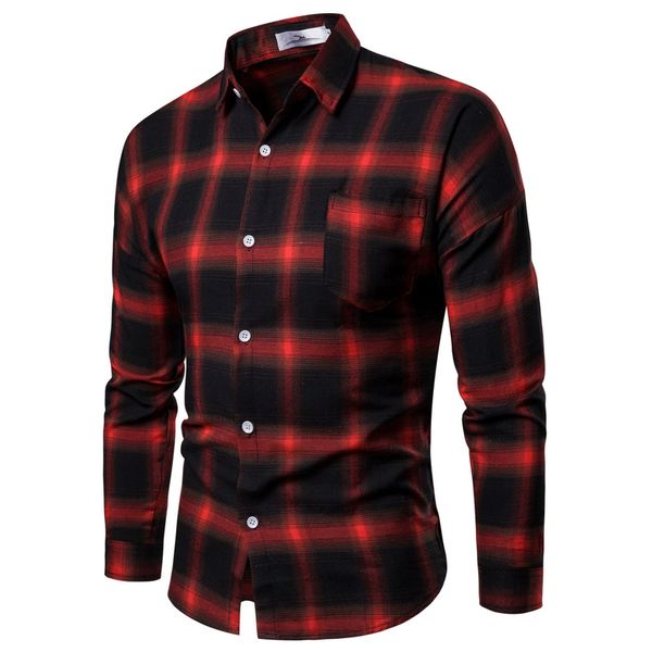 

drop shipping men plaid shirt long sleeve flannel shirt men 2018 autumn winter fashion casual red checkered cotton chemise homme, White;black