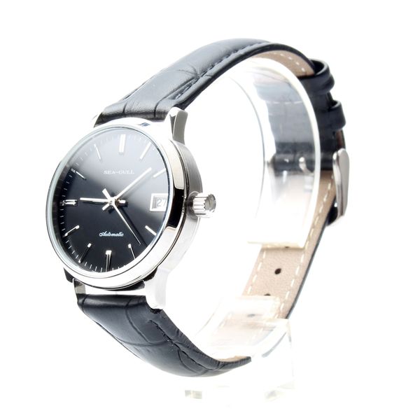 

seagull mechanical wristwatch with auto date stick index tone exhibition case-back automatic mens watch d101, Slivery;brown