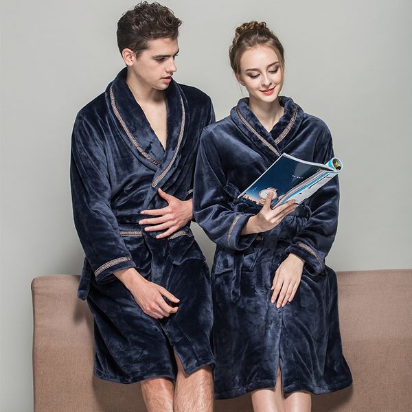 

2017 winter couple robes women fashion fuzzy flannel thickening bath robe warm bathrobe sleepwear blue red, Black;red