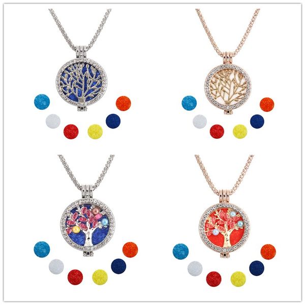 

4styles кристалл дерево жизни духи медальон ожерелье дерево жизни ароматерапия эфирное масло диффузор ожерелье для женщин ювелирные изделия, Silver
