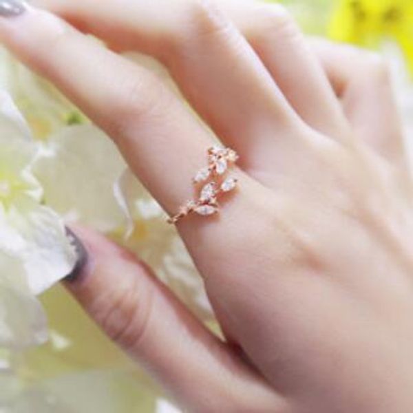 

jewerly s925 sterling silver rings for women zircon leaves rings simple classic fashion of shipping, Golden;silver