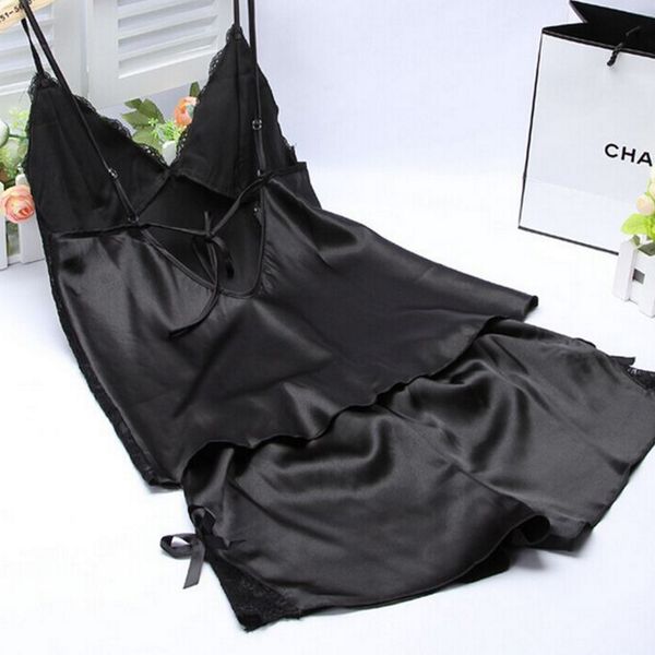 

ladies silk satin pajama set lace pyjama set sleeveless v-neck sleepwear summer home wear sleep wear for women, Black;red