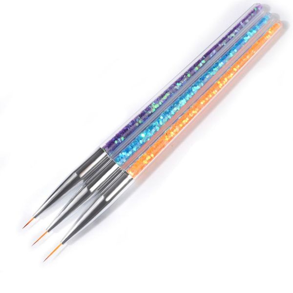 

nail art brush painting flower drawing line pen crystal rhinestone metal acrylic uv gel polish tip design tool manicure 3pcs, Silver
