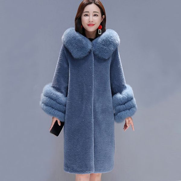 

new winter loose women's jacket 2018 winter sheep shearing fluffy coat natural fur hooded thick warm jacket female wool coat, Black