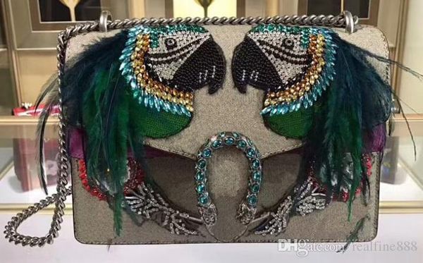 

AAAAA 403348 30cm Dionysuss Parrot Head and Fur with Blue Diamond Shoulder Bag Suede Lining with Box Dust Bag Serial Number Free Shipping