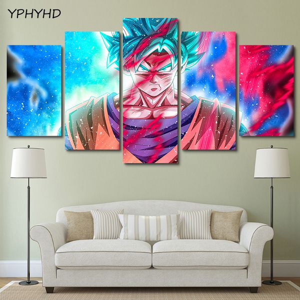 

yphyhd 5 pieces cartoon z goku transform saiyan modern painting canvas artworks wall decor poster picture art print