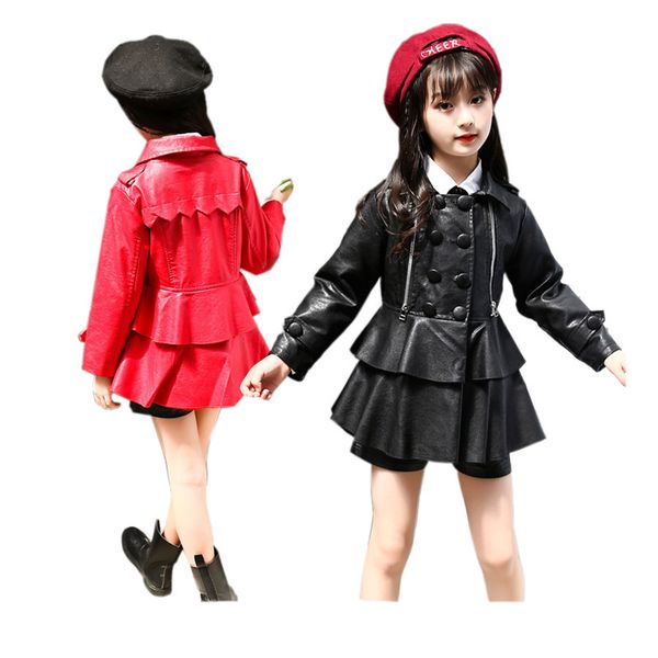 

classical girl leather jacket cool solid lady style jacket leather for 3-10years girls kids children cool outerwear jacket coat, Blue;gray