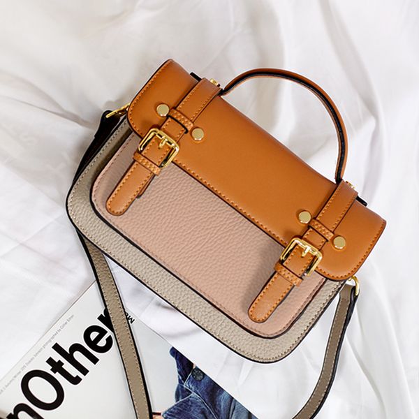 

woonam genuine leather bag women fashion contrast color small messenger satchel shoulder handbag wb516