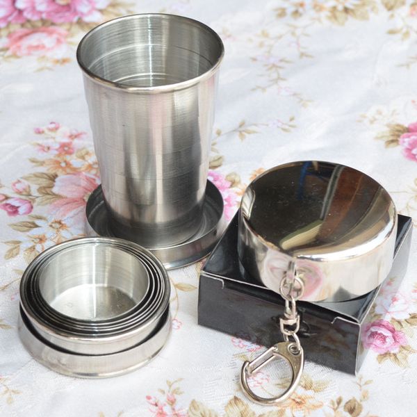 

нержавеющая сталь складной кубок 75 мл портативный открытый путешествия кемпинг складной складной кружки металлические телескопические брело