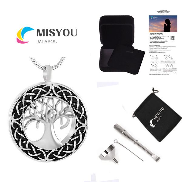 

wholesale fashion jewelry cremation jewelry commemorative family pet dog bone - black box engraved round life tree necklace pendant, Silver