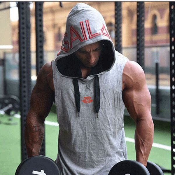 

brand clothing men sleeveless hoodie bodybuilding fitness men gyms tank golds vest stringer sportswear t -shirts sale, White;black