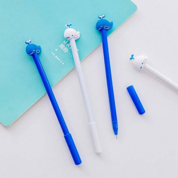

12 pcs/lot blue white whale cartoon gel pen writing pens stationery plastic material office school supplies papelaria kids gift