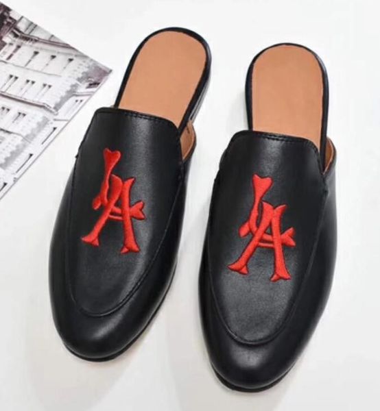 

original box] new fashion women's slippers moccasins scuff shoes breathable fisherman real leather shoes insole sheepskin scuffs size, Black