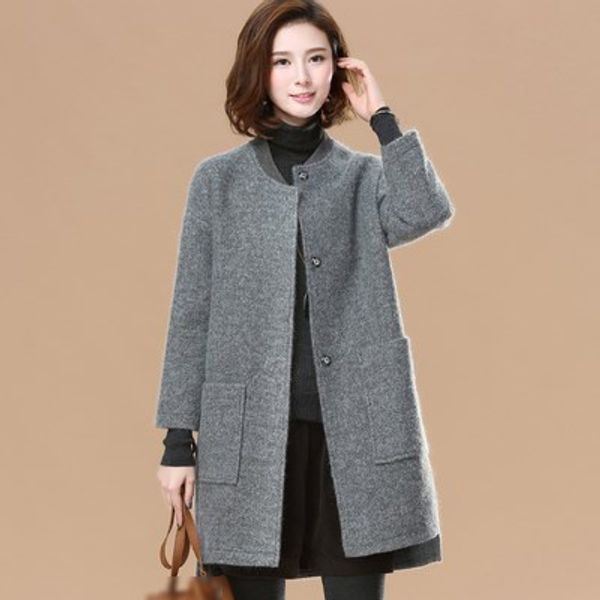 

2018 autumn winter fashion women wool coat casual blends jackets female elegant long sleeve wool blends outwear, Black