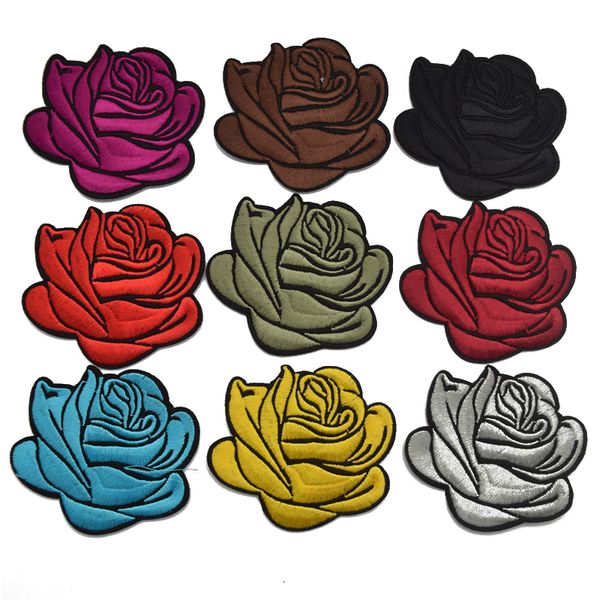 

90ps 3'' rose embroidery sew iron on patch badge bag clothes fabric applique lace trim for diy craft sewing, Black