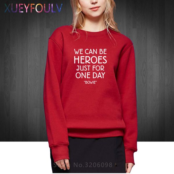 

women style david bowie woman sweatshirts rock bowie we can be heroes just for one day hoodies cotton girl pullover xf-130, Black