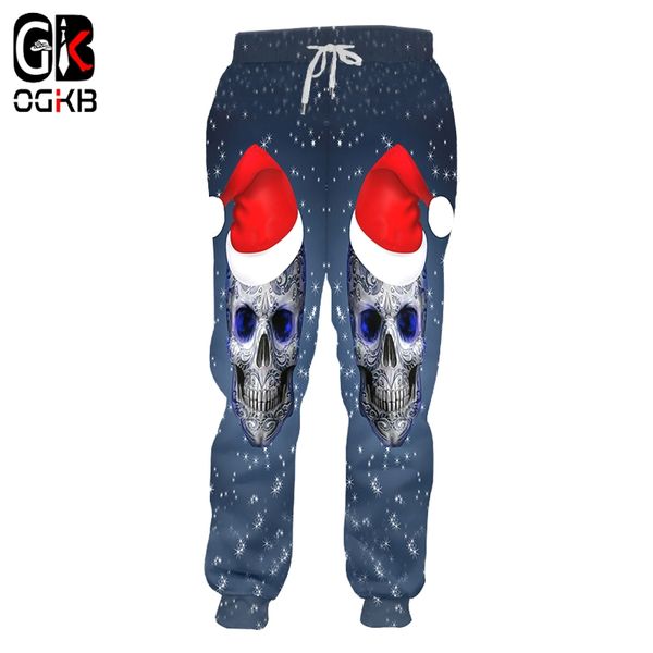 

ogkb man new 3d printed dhristmas cap and skull hip hop streetwear pants 5xl 6xl men's snowflake pattern funny sweatpants, Black