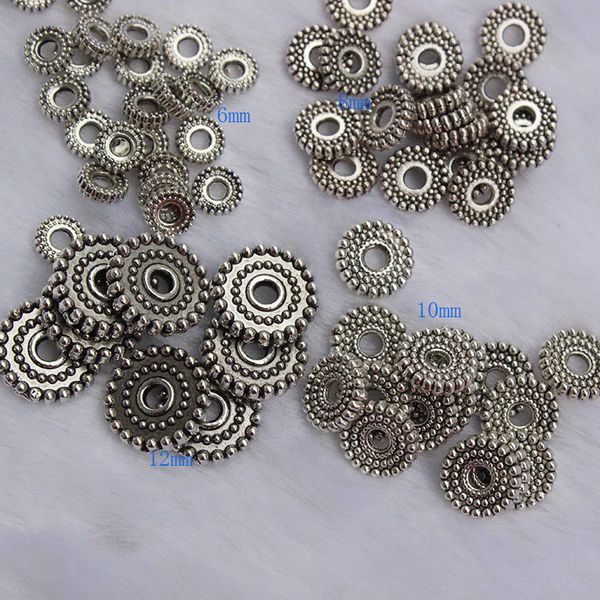 

200pcs tibetan silver alloy wheel spacer beads diy alloy jewelry accessories for bracelets loose spacer beads 6mm 8mm 10mm 12mm, Black