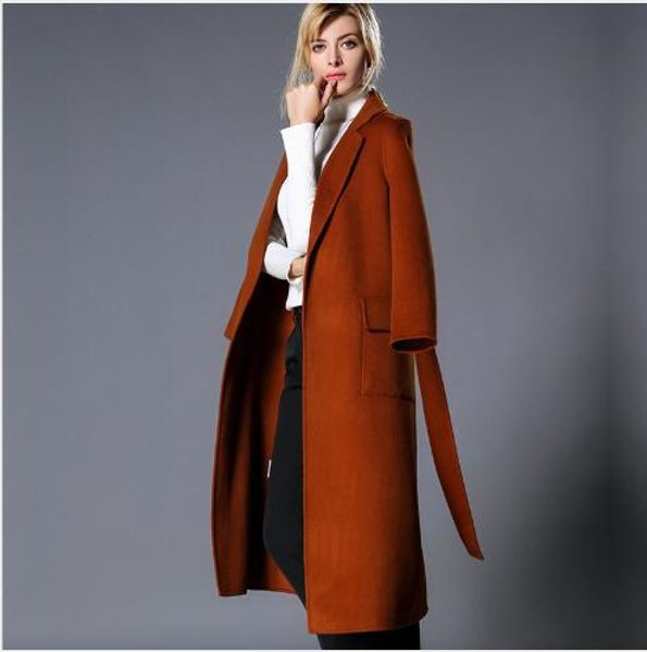

women woolen coat 2018 new autumn long style warm double faced cashmere trench outerwear office lady casual slim fit wool coat, Black