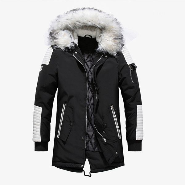 

new fashion winter jacket men brand casual warm parka men large fur collor thicken man patchwork jackets outwears europe/us size, Black