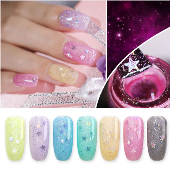 

star sequins gel nail polish holo star glitter uv gel varnish 7.5ml shiny soak off uv led gel lacquer manicure nail art, Red;pink