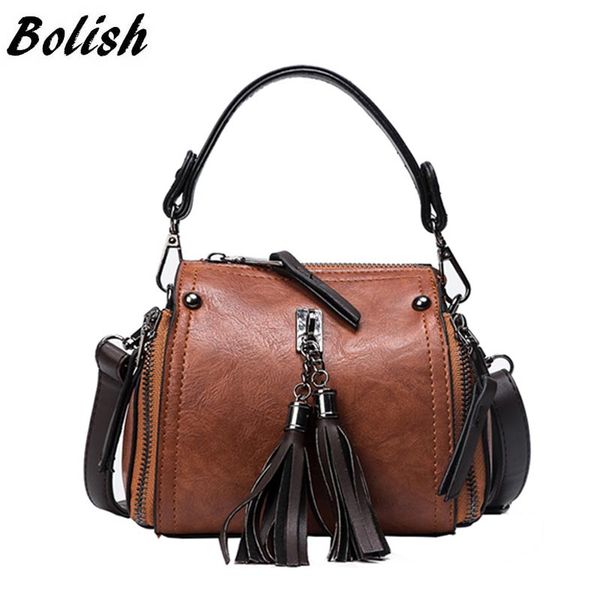 

bolish women vintage pu crossbody bag female causal tassel shoulder bag fashion daily shopping handbag all-purpose dames tassen