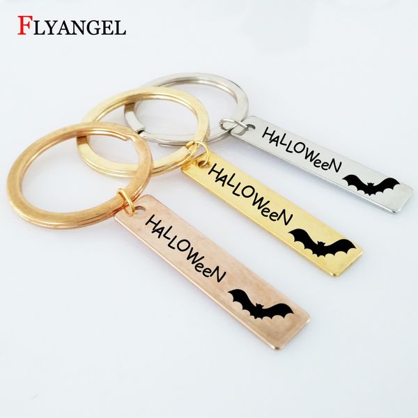

1pc creative engraved halloween keychains with punk bat charm fashion keyring jewelry for friends children family halloween gift, Silver