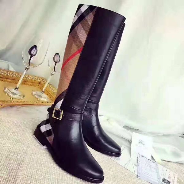 

women winter boots genuine leather fashion brand classic luxury british belt buckle ladies splicing martin boots, Black