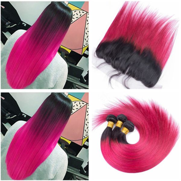 Straight 1b Hot Pink Ombre Brazilian Virgin Human Hair Bundle