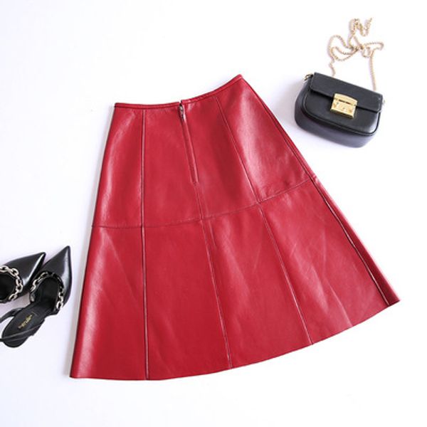 

2018 new fashion genuine sheep leather skirt e4, Black