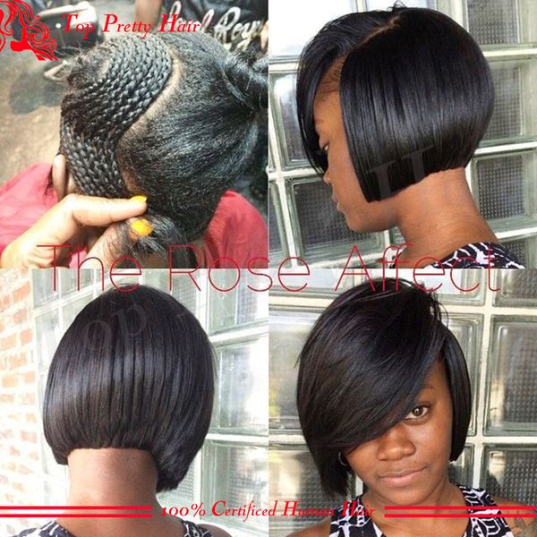 Lace Front Wig Bob African American Human Hair Wigs With Bangs