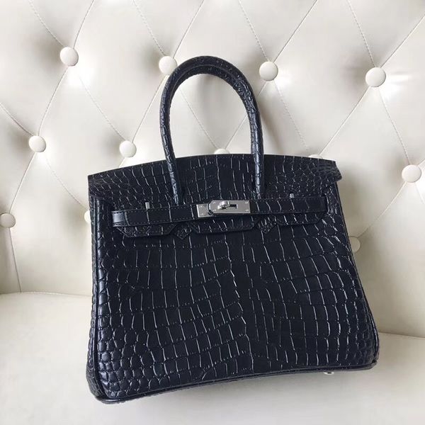 

30cm 2019 women totes alligator pattern bags with real lock genuine leather fashion lady handbag come scarf and horse charm iing