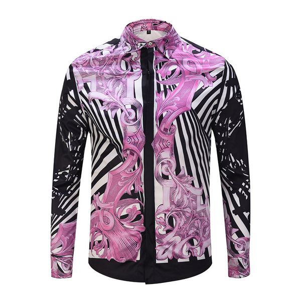 

2018 Spring Autumn Luxury Medusa printed social men's dress shirt slim Fit cotton shirts for men black print Fashion casual Business tops