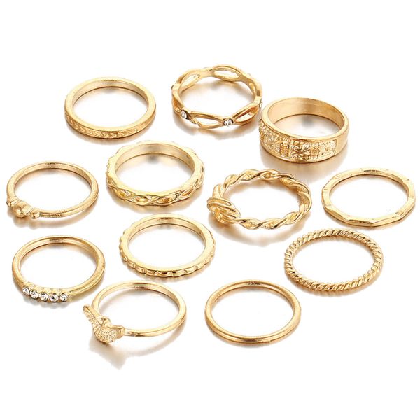

12pcs/set gold color midi finger rings set for women female vintage punk boho knuckle rings women fashion jewelry new, Golden;silver