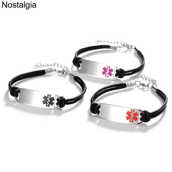 

nostalgia medical alert star of life titanium stainless steel jewelry medical assistant charm bracelet men women accessories, Black