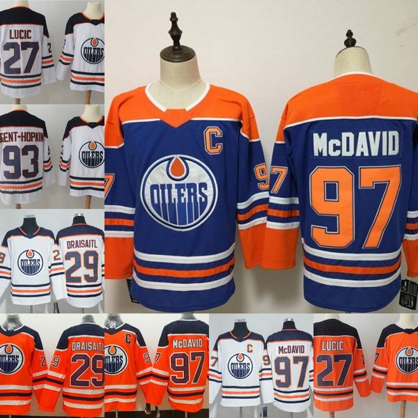 

2019 новый синий 97 макдэвид 99 уэйн гретцки 27 милан лукич 29 леон дрейсейтл nugent-хопкинс эдмонтон ойлерз хоккей джерси, Black;red