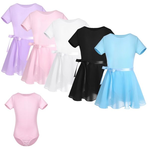 

yizyif girls ballet leotard dress short sleeves gymnastics leotard ballerina dance bodysuit for girls with chiffon tied skirt, Black;red