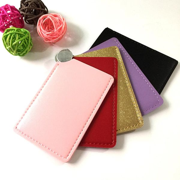 

portable shatter proof card style pocket cosmetic mirror pu leather cover stainless steel unbreakable makeup mirror