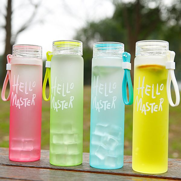 

Cu tom colorful gla bottle gradient boro ilicate water bottle portable ealed leak proof gift cup adverti ing bottle cu tom logo