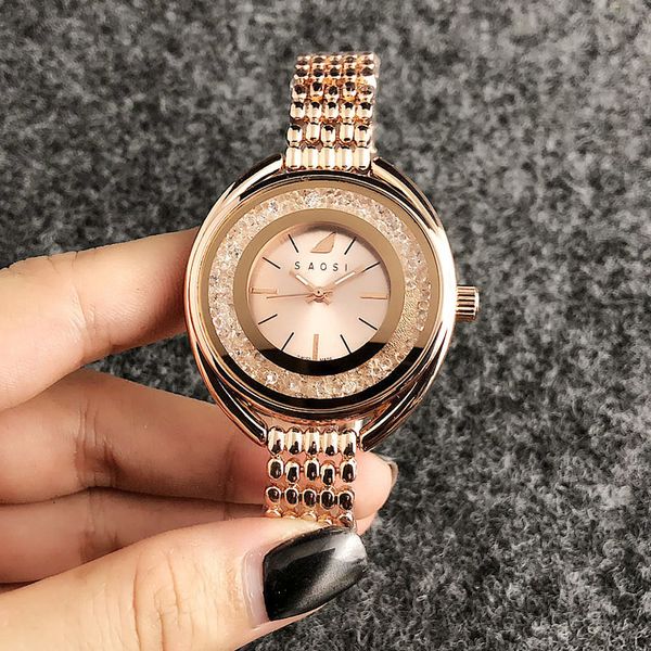 

Fashion swan style Brand Quartz wrist Watches for women girl with crystal dial metal steel band SW04