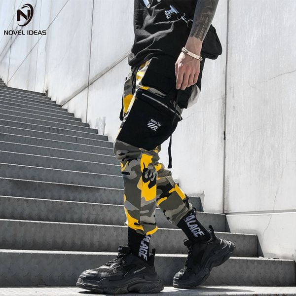 

camouflage cargo pants men 2018 mens fashion tactical trouser hip hop multi pockets pants streetwear us size, Black