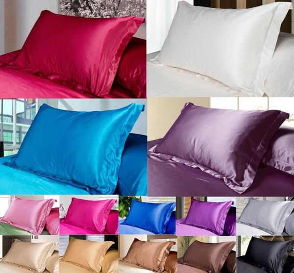 

silk pillowcase silky satin pillow case solid color artificial silk soft comfortable satin pillowcase bedding supplies 48 x 74 cm