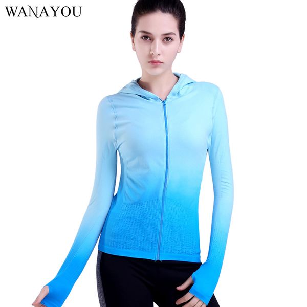 

5 colors gradient color running jacket for women dry quick hooded long sleeve fitness outerwear yoga sports gym s-l, Black;red