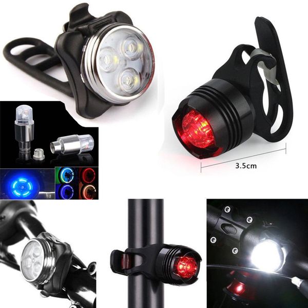 

ultra bright rechargeable led bike light bicycle lamp set front light + tail +2* wheel led light+2*silicone strap 20