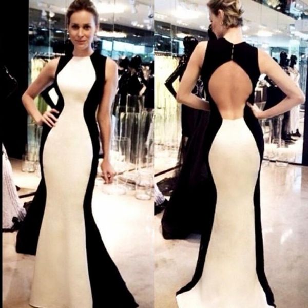 Schwarze und weiße Meerjungfrau-Abendkleider, sexy, offener Rücken, ärmellos, lange Ballkleider, formelles Partykleid für Frauen, günstige Vestidos