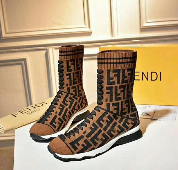 

2018 FF Limited SALE Paris Luxury Brand Women Half Sock Boots Leather Ankle Fashion Boot INS Lady Designer Casual Shoes with Box