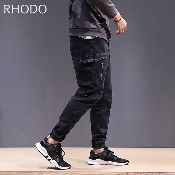 

men`s new retro black gray loose denim pants harem taper fit baggy cargo jogger jeans 28-42, Blue