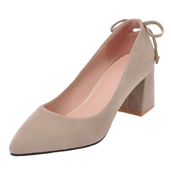 Smilice 2018 Woman Faux Suede Pumps With Chunky Heel And Pointed