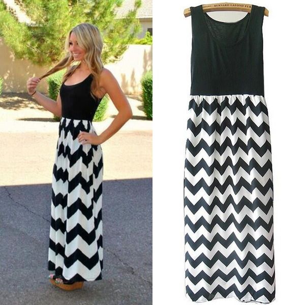 

new women summer beach boho maxi dress brand striped print long dresses feminine plus size wholesale, Black;gray